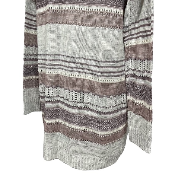 Charlotte Russe Open Knit Long Sleeve Lightweight Striped Cardigan Sweater - Picture 15 of 16